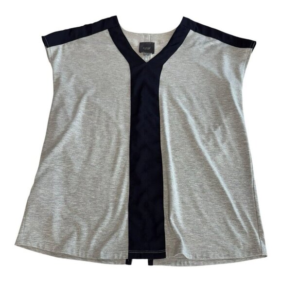 Lysse Womens Yarrow Mixed-Media Top~Size Medium~Grey/Navy Split Back Blouse - Picture 7 of 11